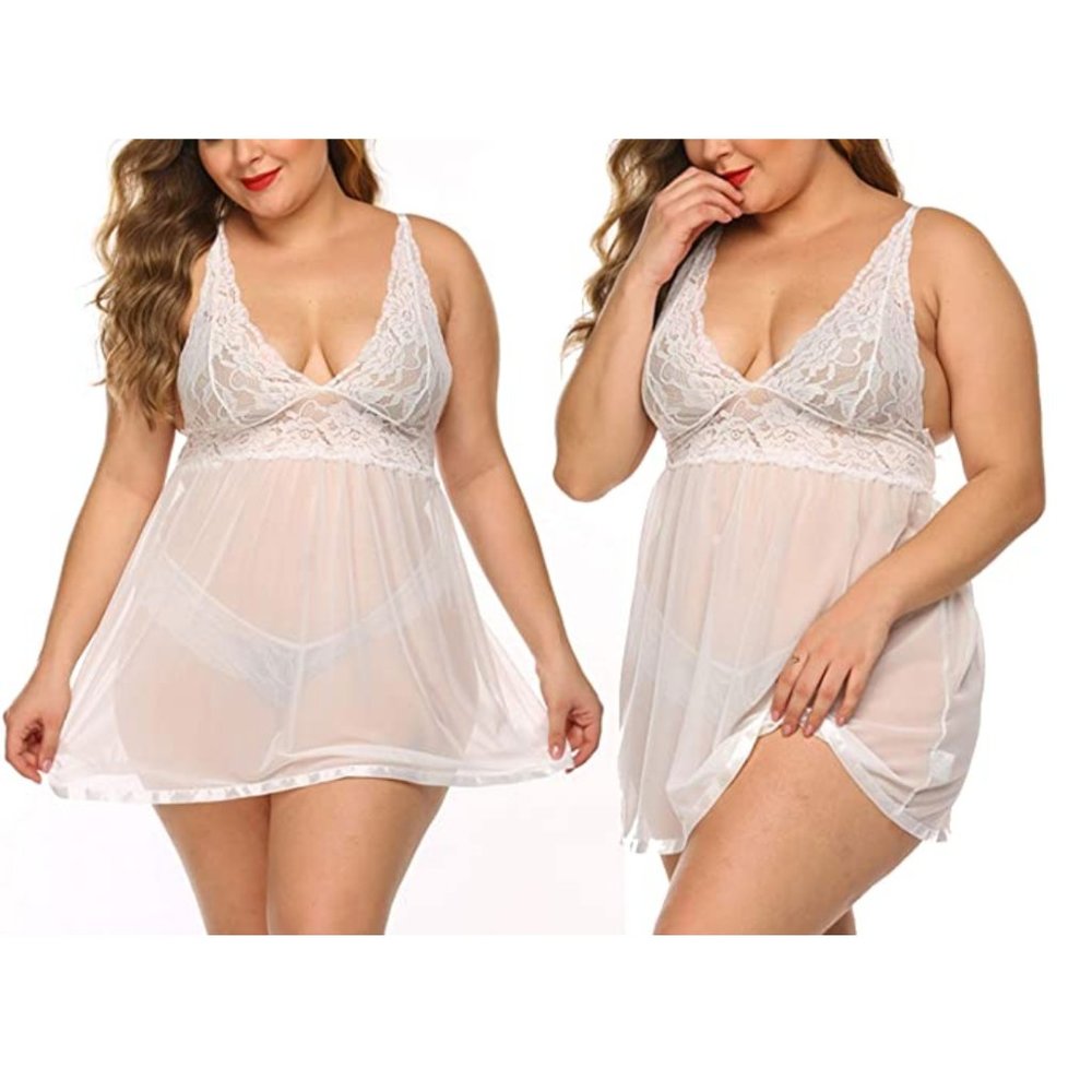 📦 Sheer white adjustable chemise set (M-17| XXL-5) - Picture 4 of 14